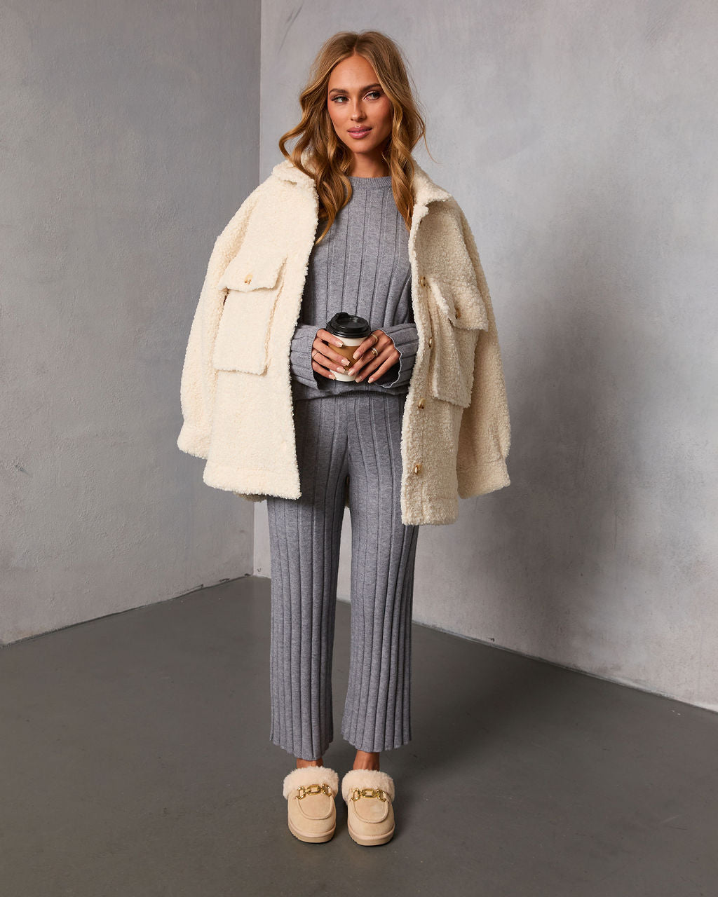Homebody Hour Ribbed Knit Flare Leg Pants - Image 7
