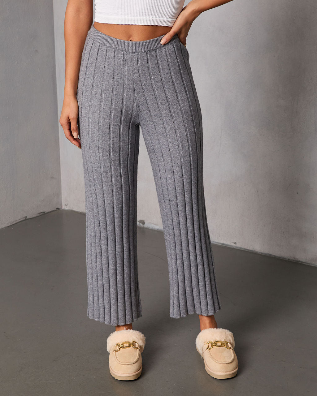 Homebody Hour Ribbed Knit Flare Leg Pants - Image 8