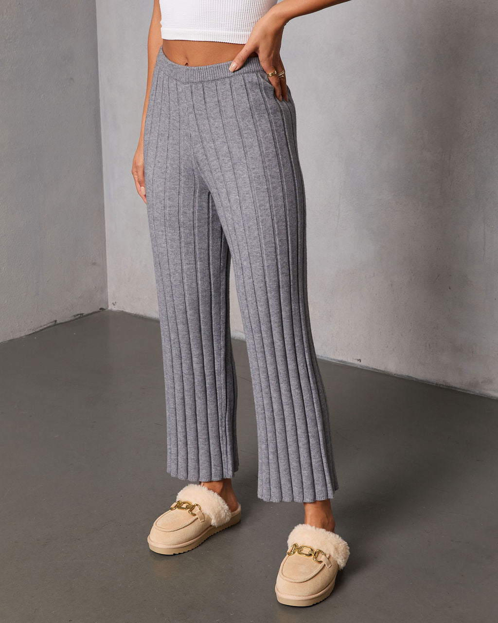 Homebody Hour Ribbed Knit Flare Leg Pants - Image 9