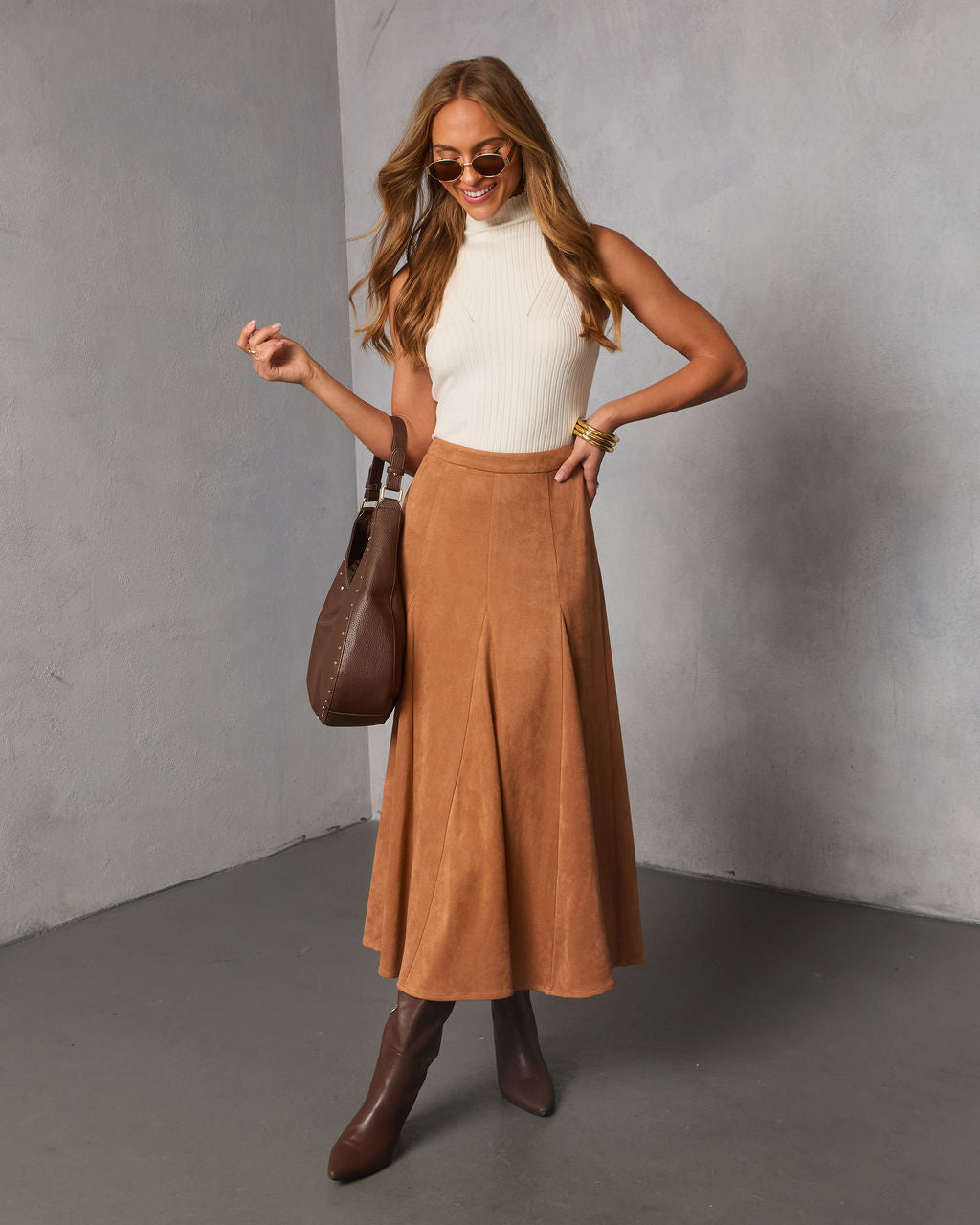 Maicie Pleated Faux Suede Maxi Skirt - Image 5