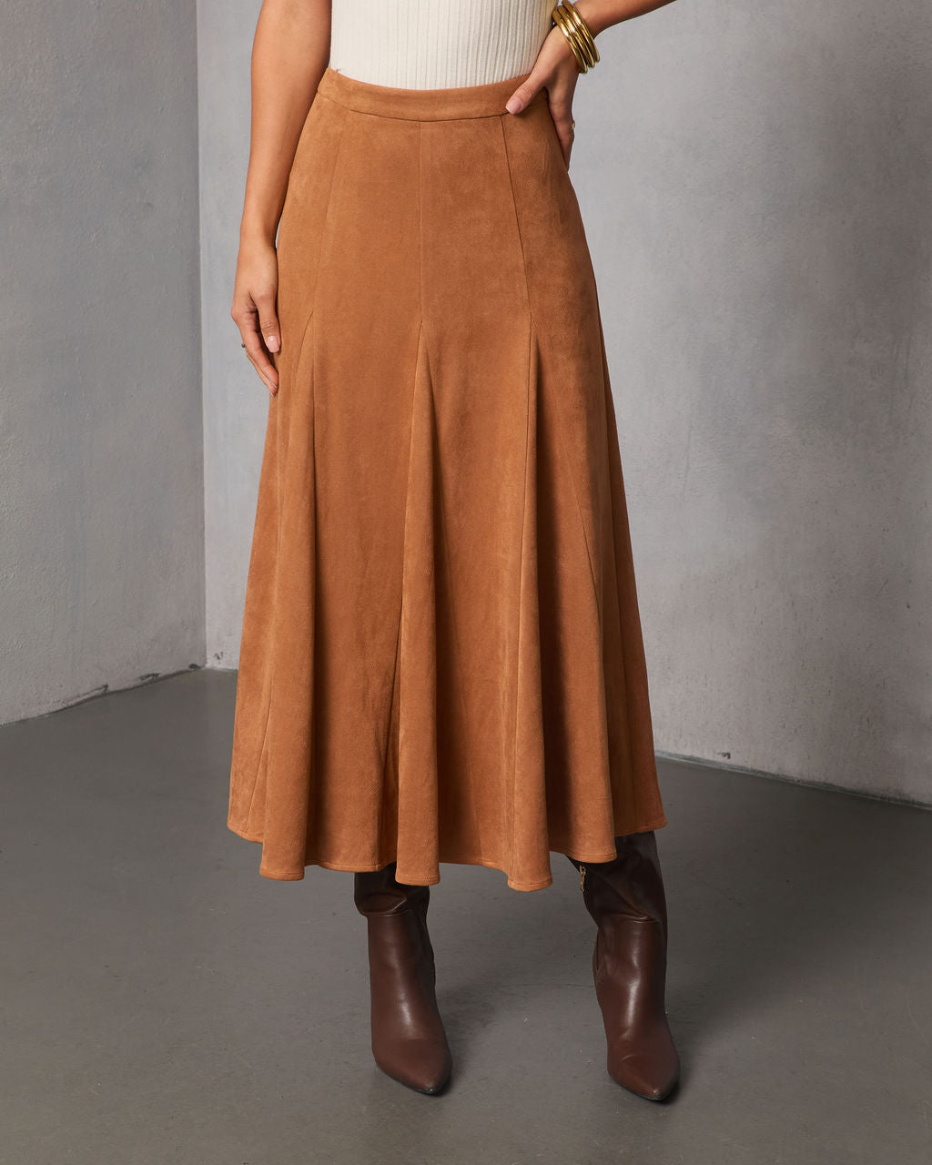 Maicie Pleated Faux Suede Maxi Skirt - Image 2