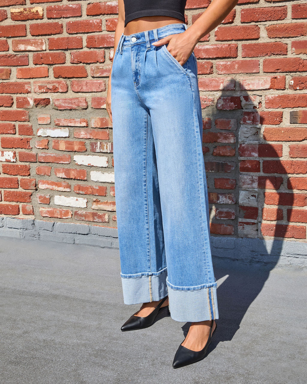 Wanderblues Stretch Cuffed Wide Leg Jeans - Image 3