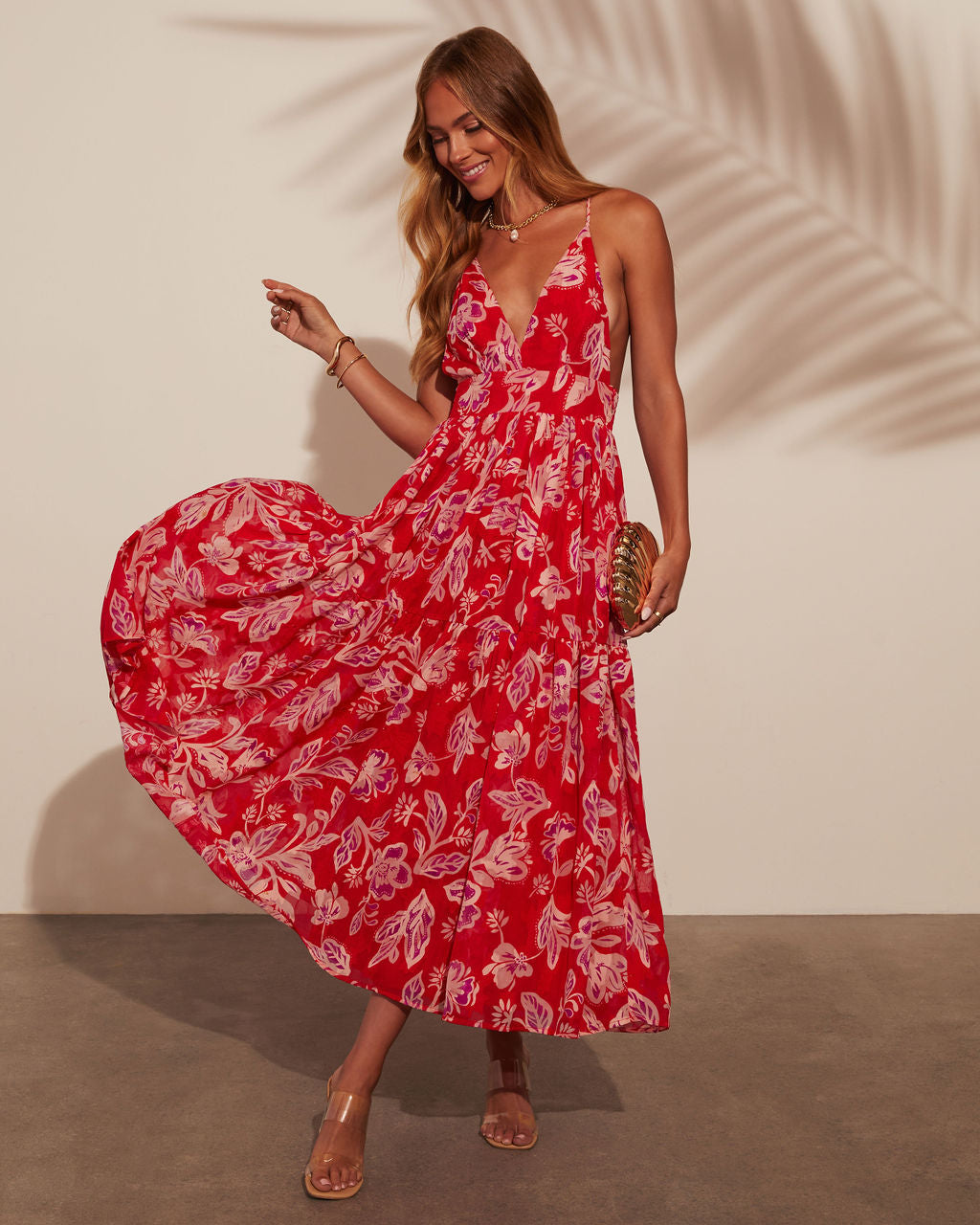 Lisette V-Neck Floral Print Tiered Maxi Dress - Image 5