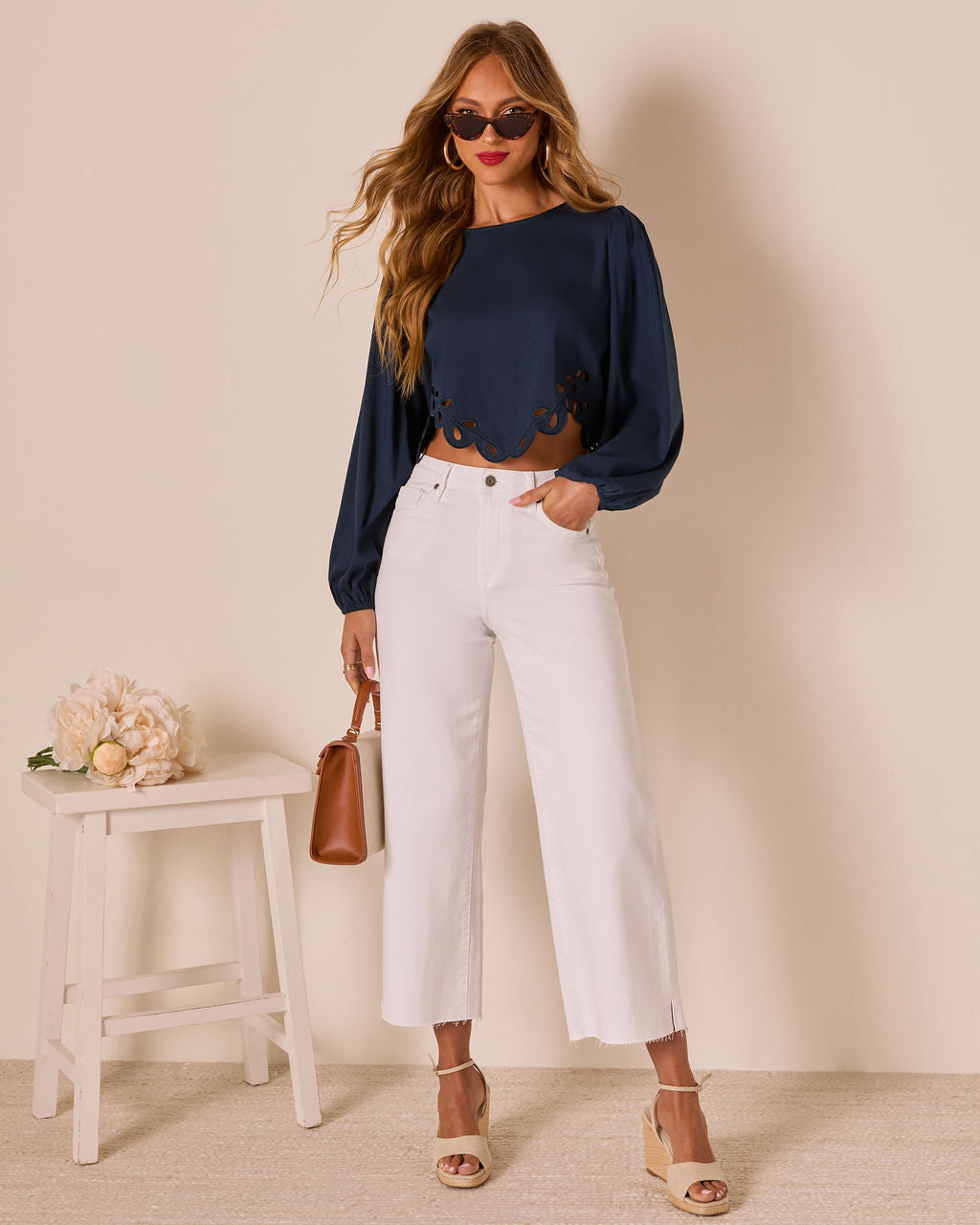 First Date Cropped Eyelet Hem Top - Image 14