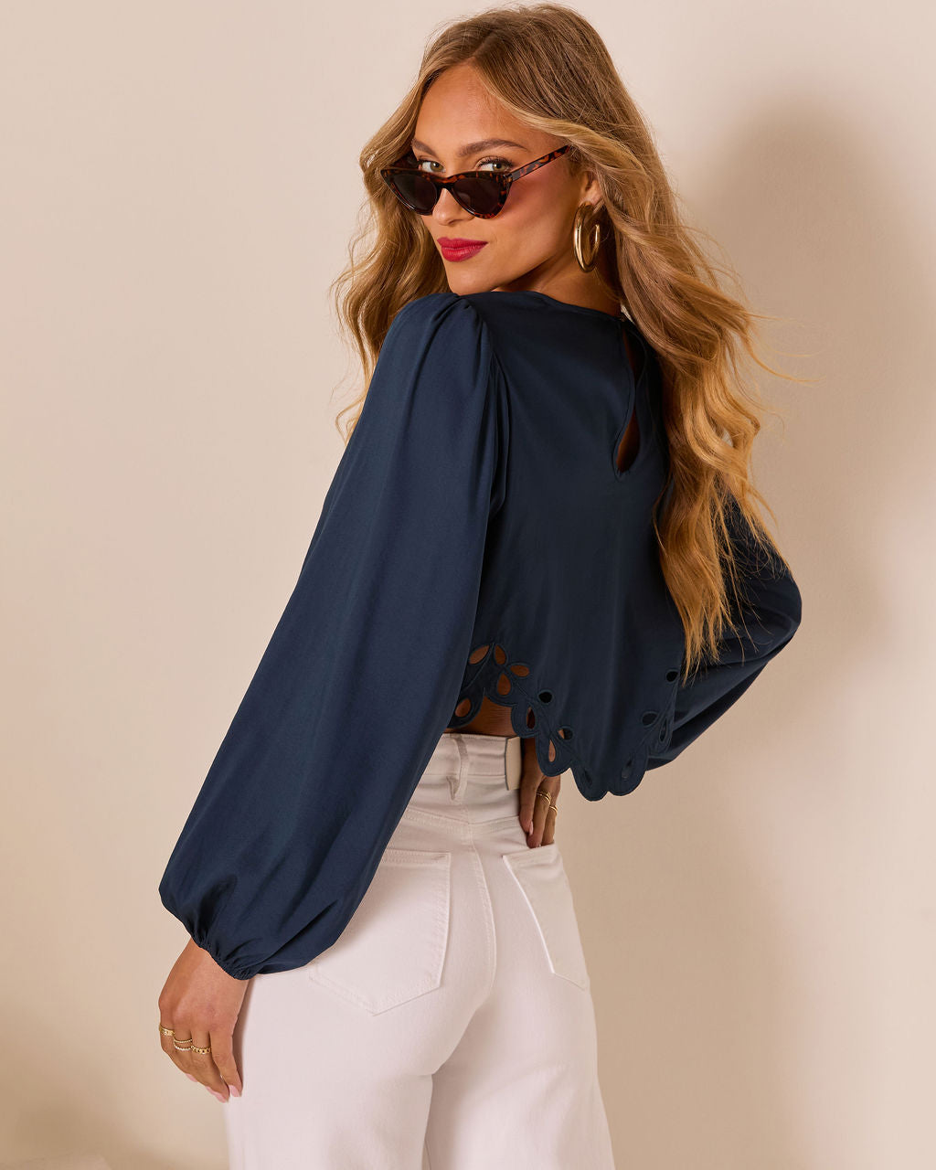 First Date Cropped Eyelet Hem Top - Image 16