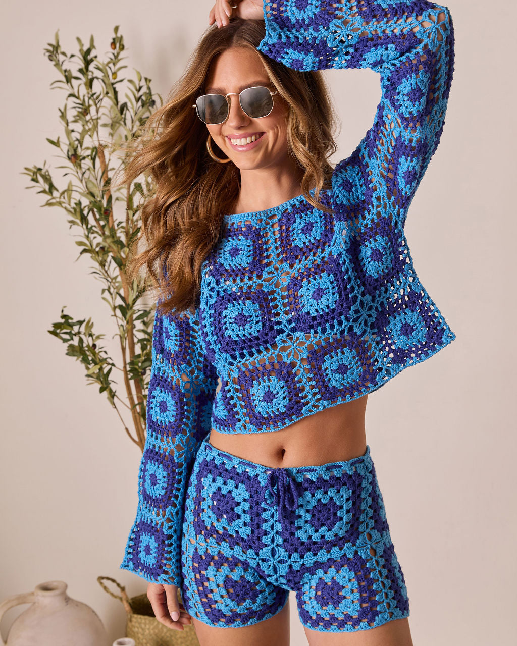 Clio Geometric Crochet Cover Up Top - Image 5