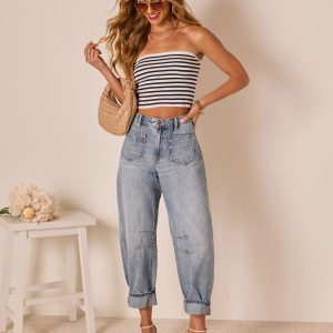 Homegrown Rigid Cuffed High Waisted Barrel Jeans