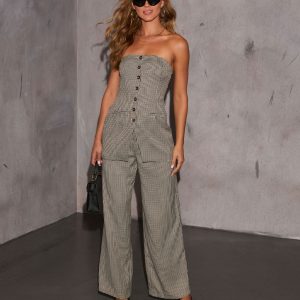 Call It A Day Strapless Plaid Jumpsuit