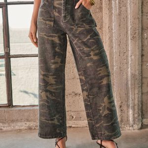 Polished Combat Rigid Straight Leg Camo Print Jeans