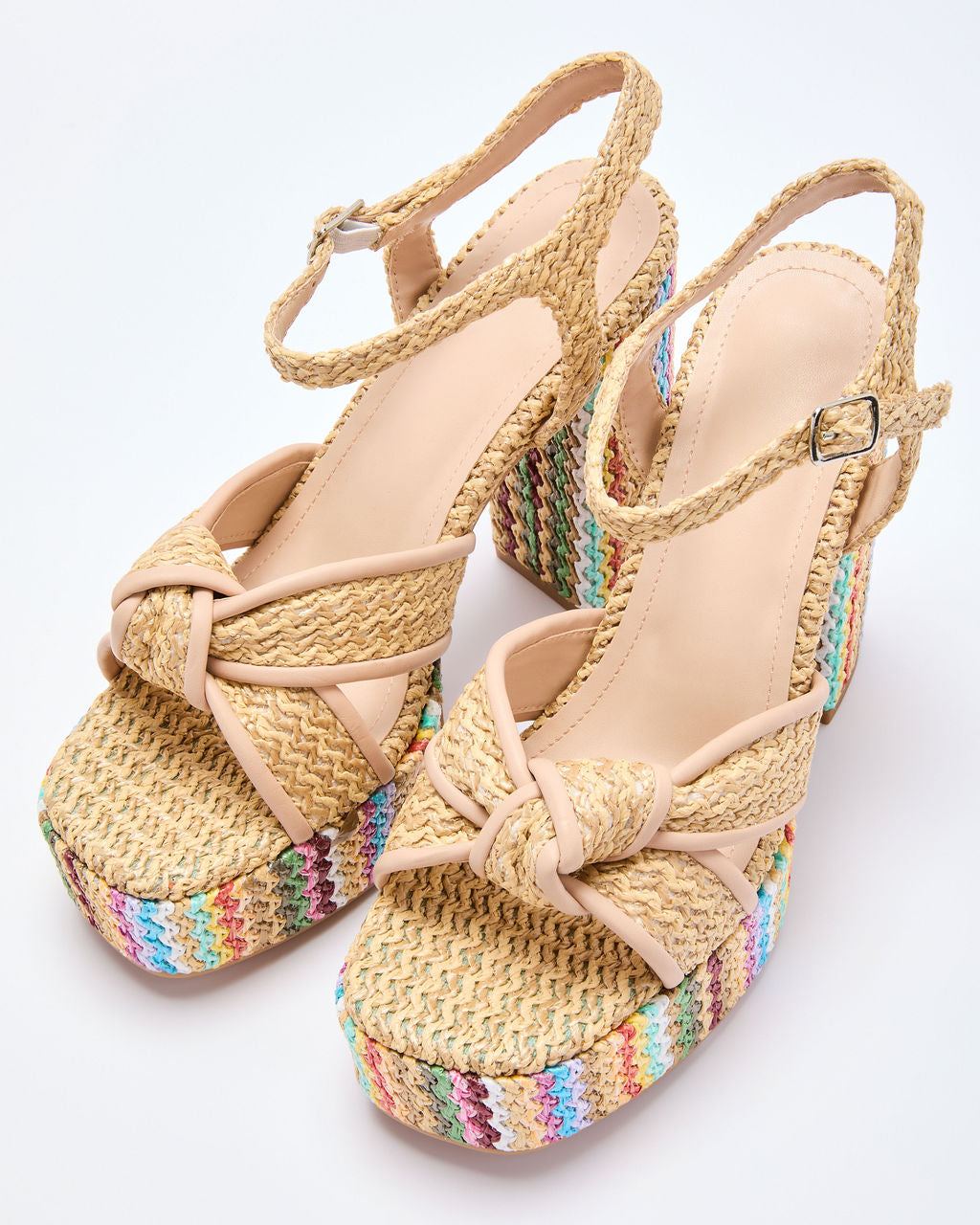 Vacay Vibes Multi Color Embroidered Platform Raffia Heels - Image 2
