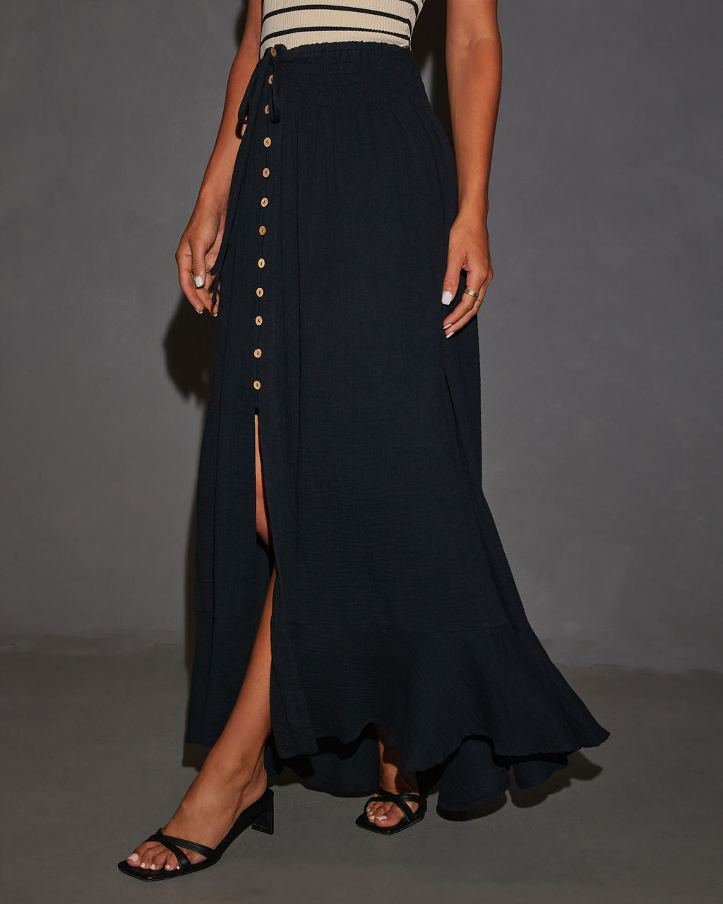 Serves Up Tie Waist Button Down Maxi Skirt - Image 3
