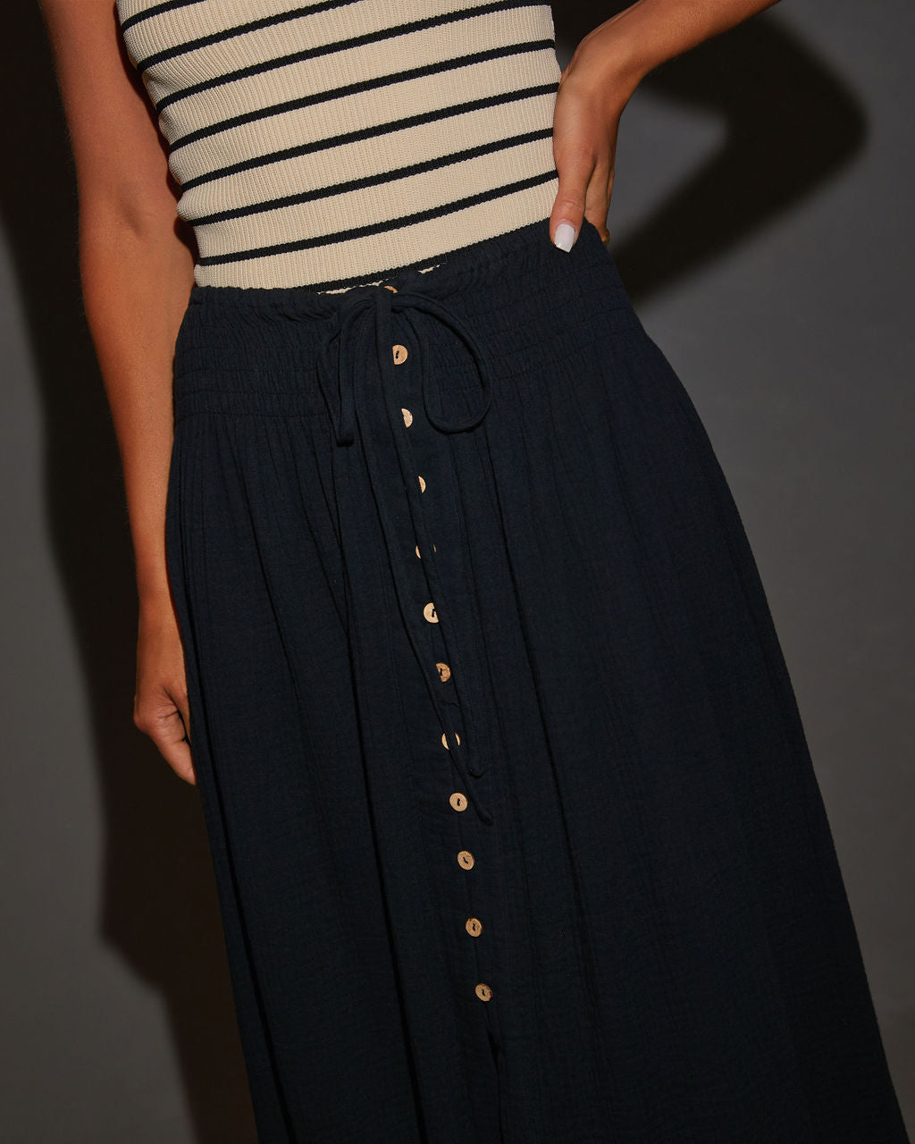 Serves Up Tie Waist Button Down Maxi Skirt - Image 6