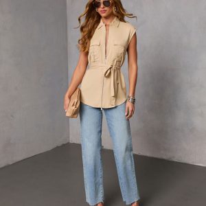 Luccie Waist Tie Zip Up Top