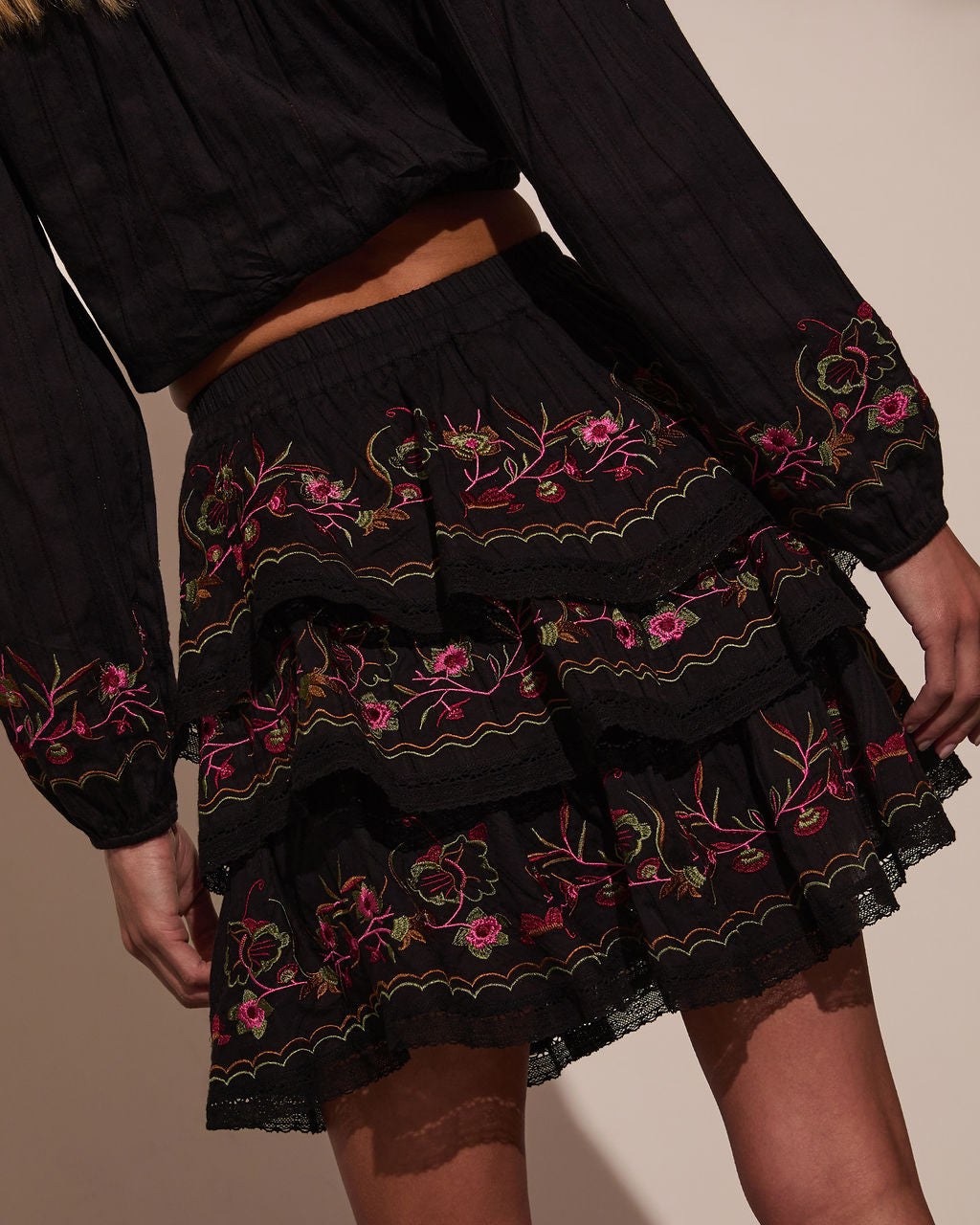 Trail of Flowers Tiered Floral Mini Skirt - Image 4