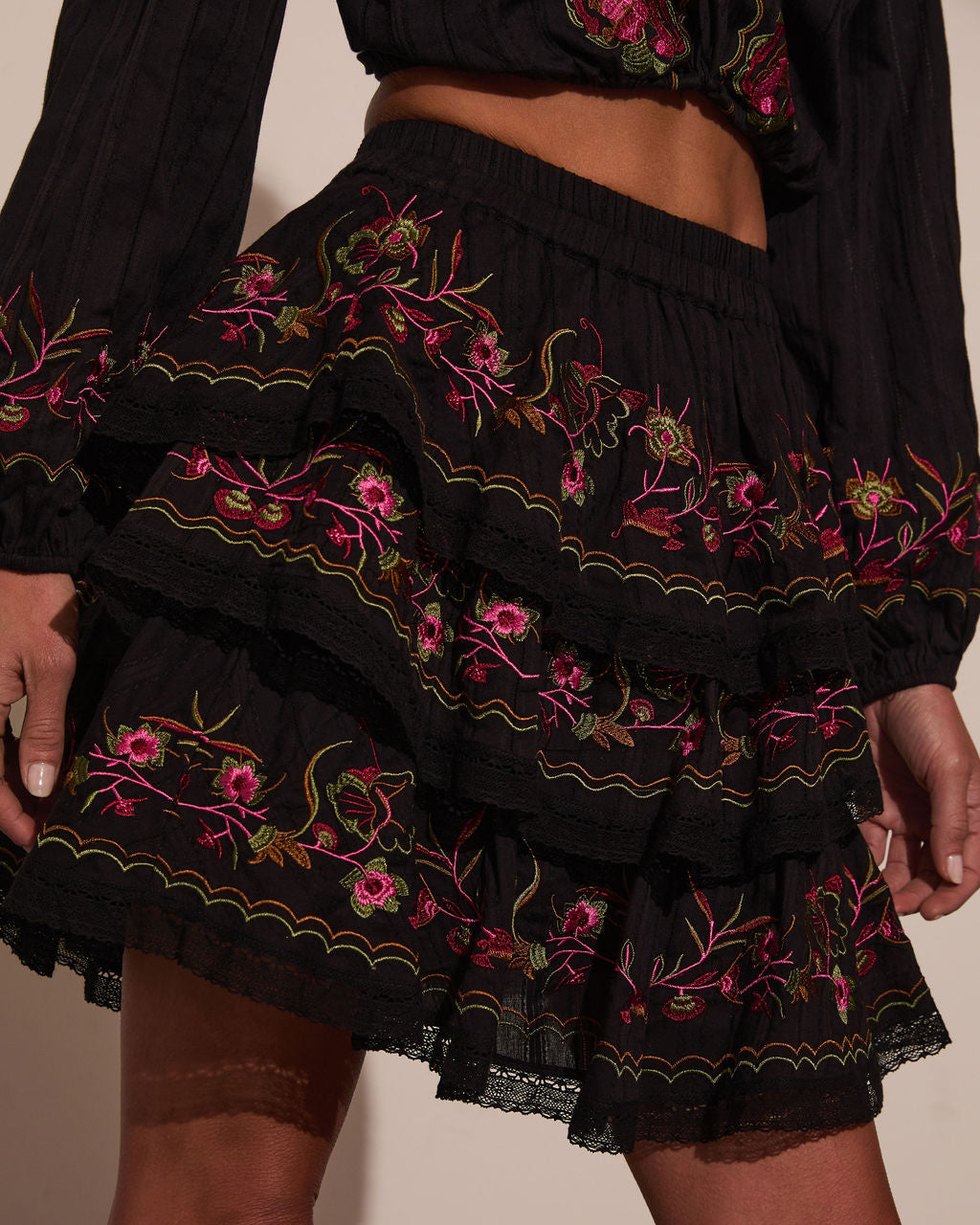 Trail of Flowers Tiered Floral Mini Skirt - Image 3