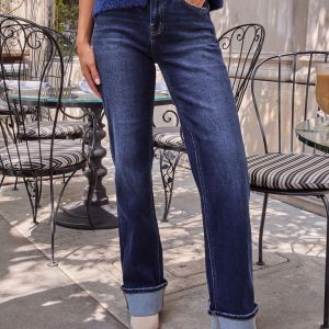 Nyra Stretch Straight Leg Cuffed Jeans