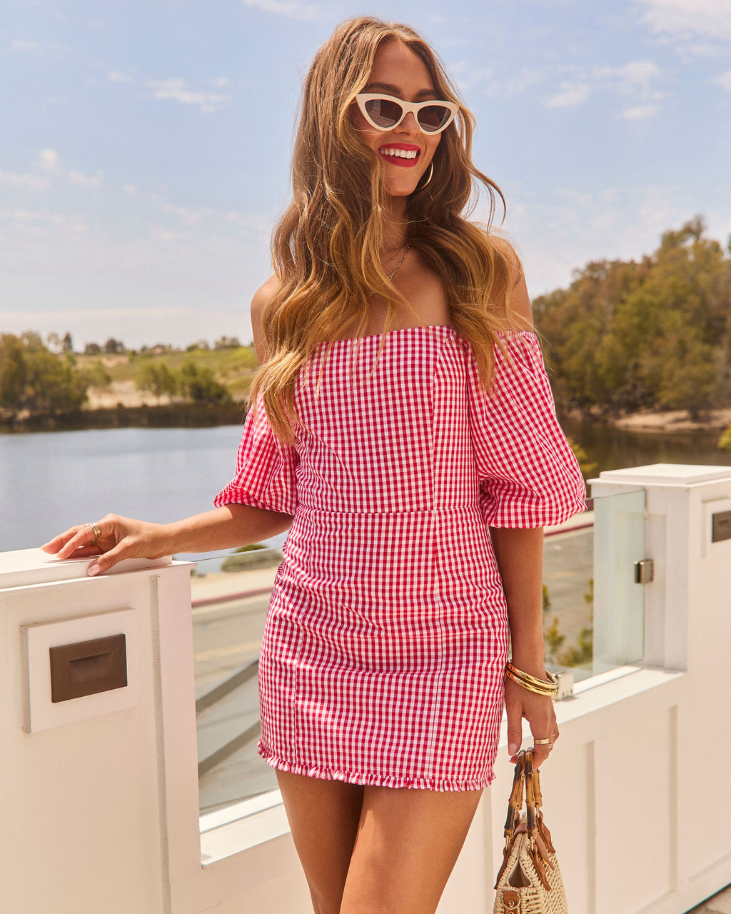 Rosie Gingham Off The Shoulder Mini Dress - Image 3