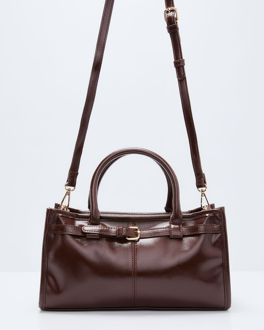 Maelin Belted Top Handle Leather Bag - Image 3