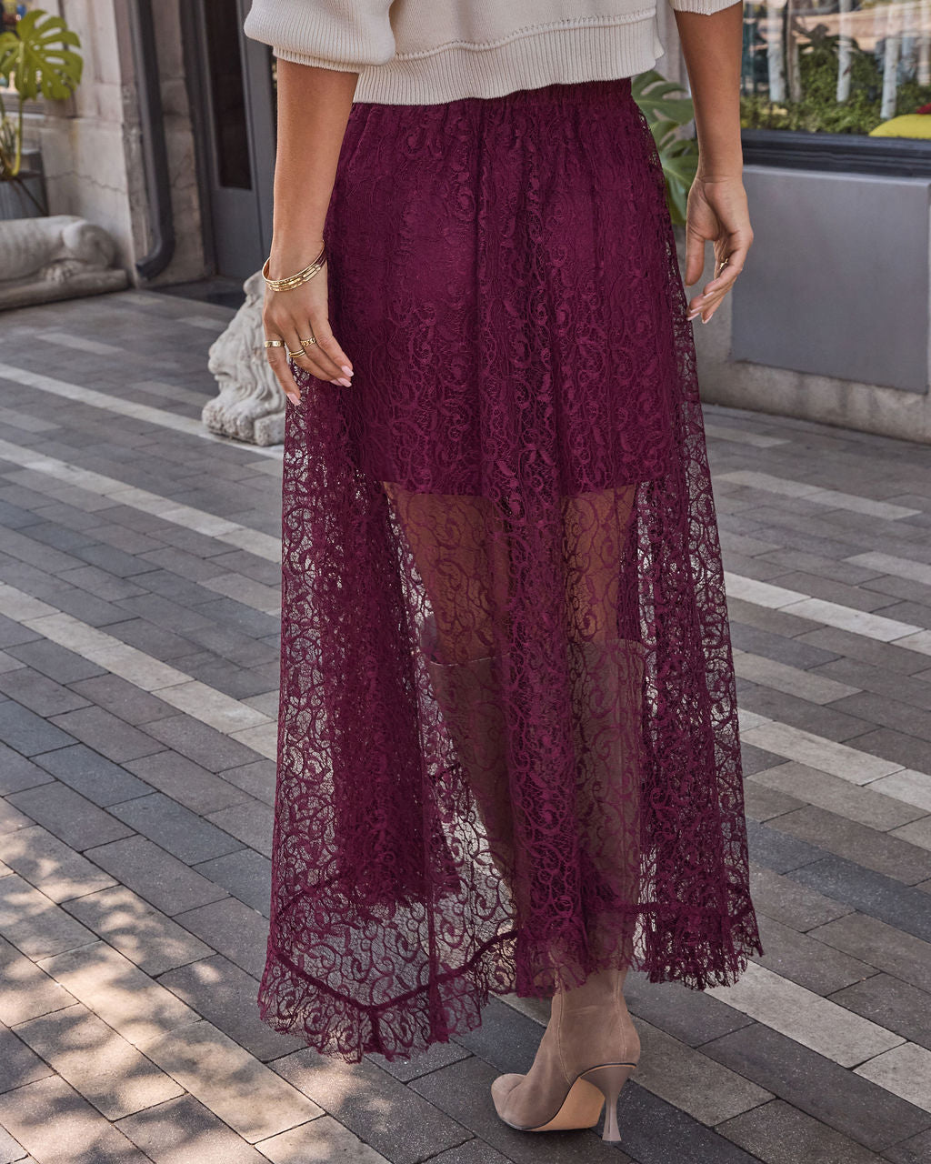 Mulled Wine Lace Midi Skirt - Image 4