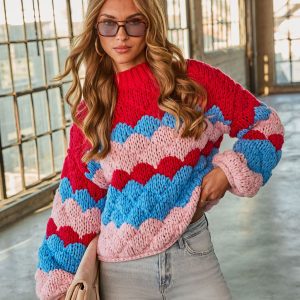 Freyie Abstract Mock Neck Chunky Knit Sweater