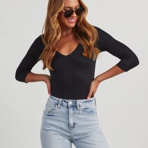 Revival V-Neck Ribbed Bodysuit