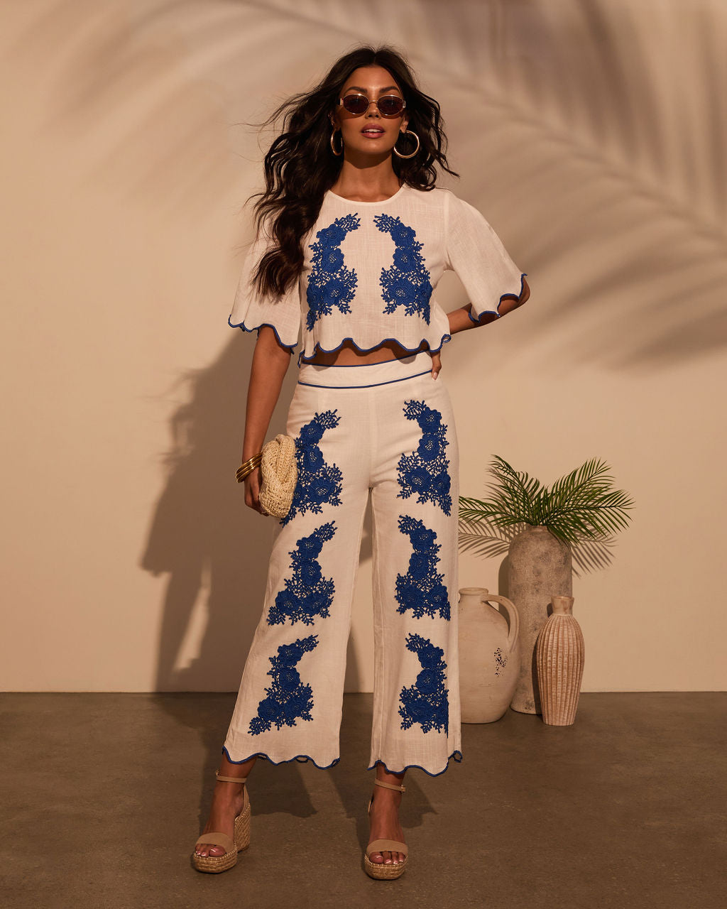 Ocean Drive Embroidered Cropped Linen Top - Image 2