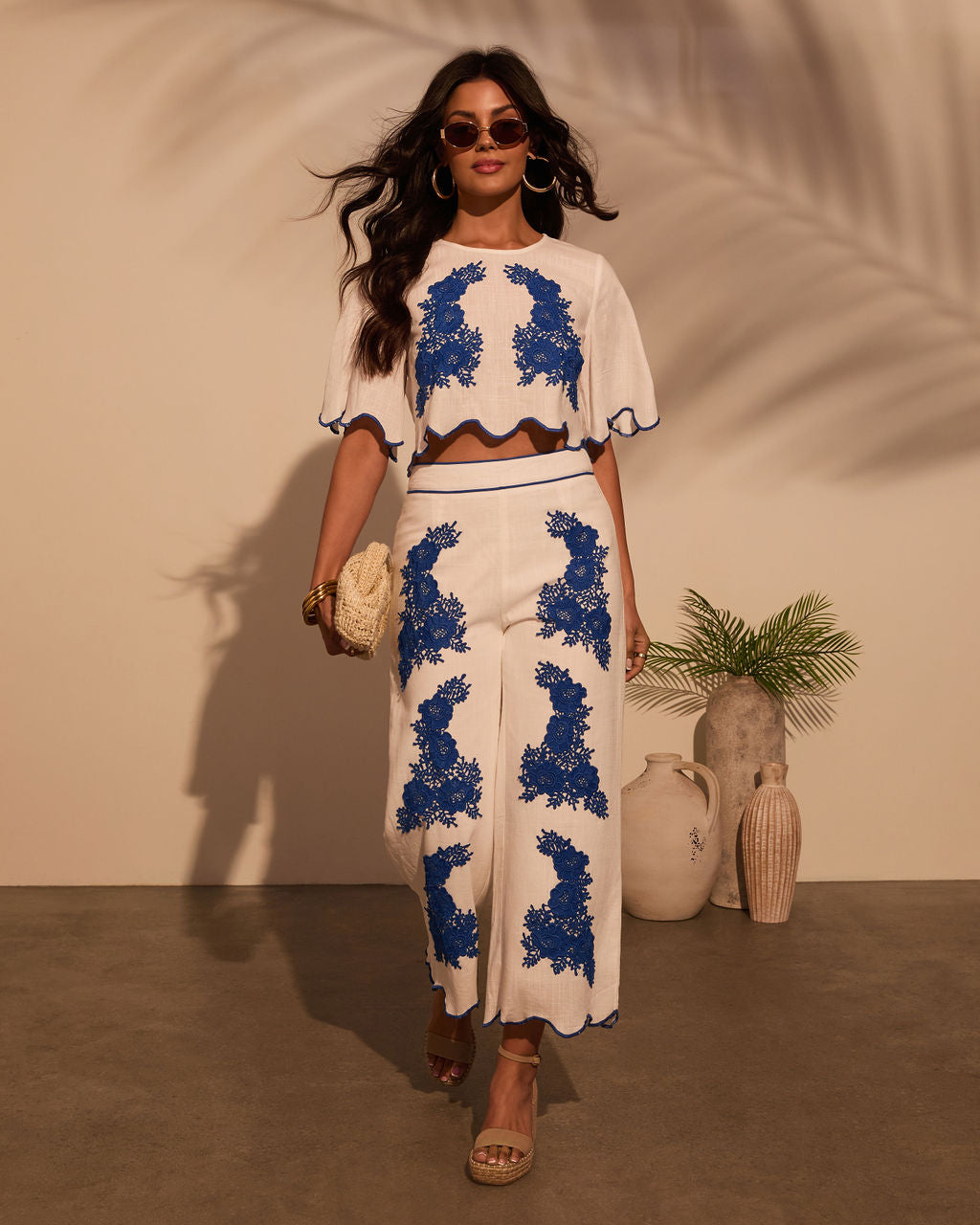 Ocean Drive Embroidered Cropped Linen Top - Image 6