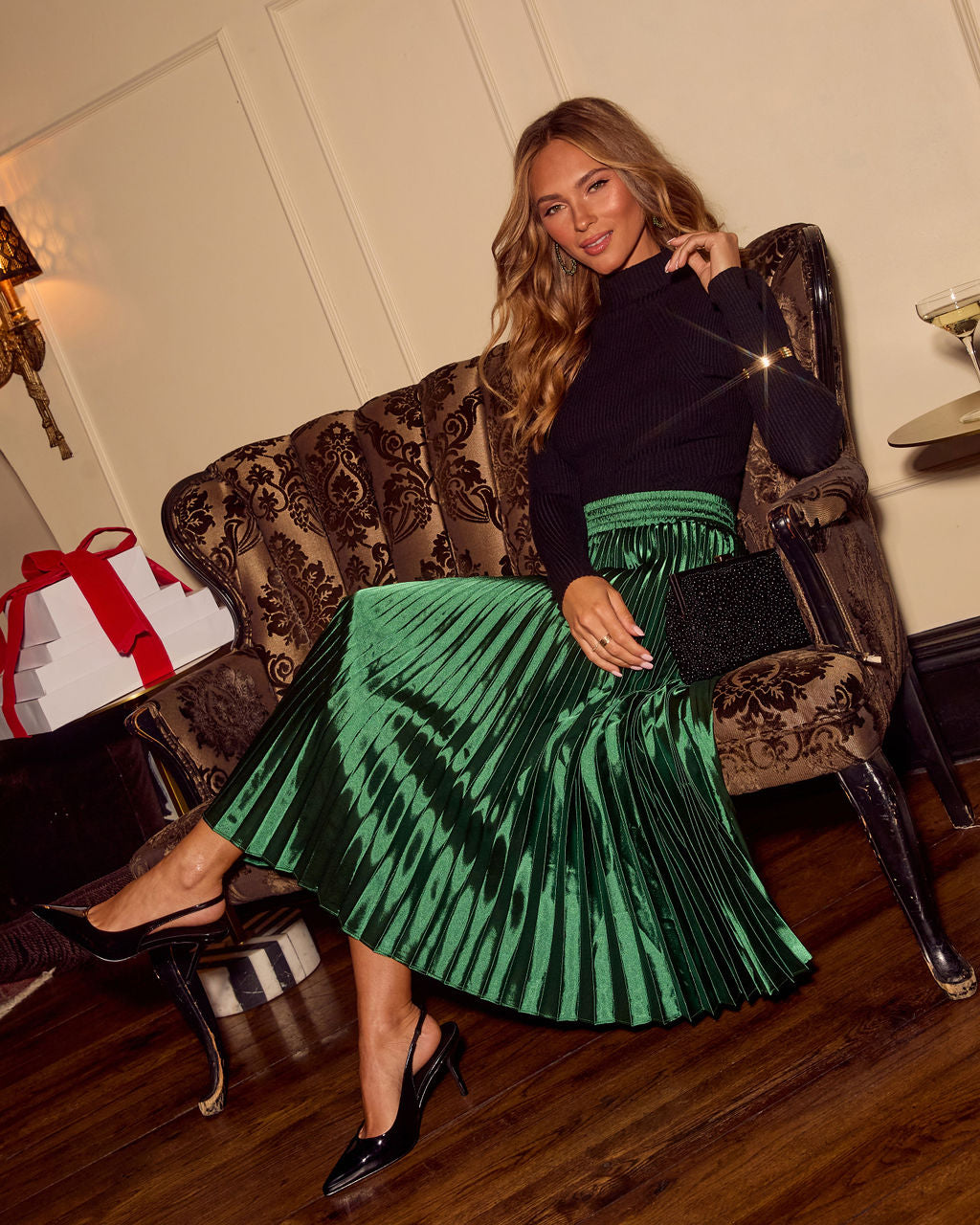 Home To You Pleated Satin Midi Skirt - Image 6