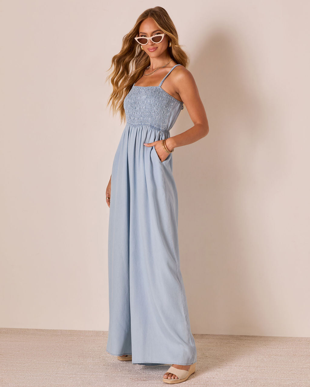 Kerra Wide Leg Chambray Jumpsuit - Image 3