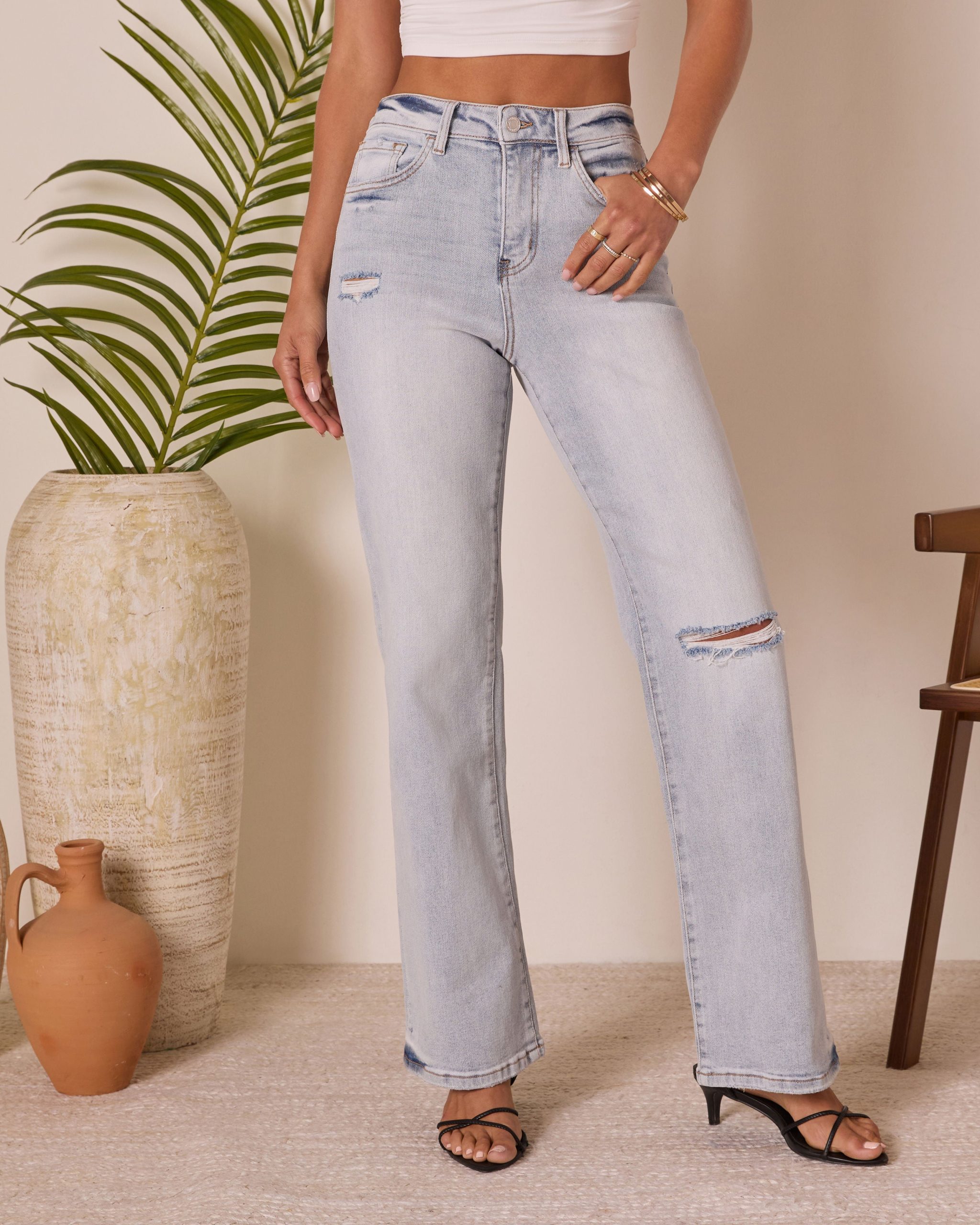 Crystal Super Stretch Distressed Relaxed Denim - Image 5