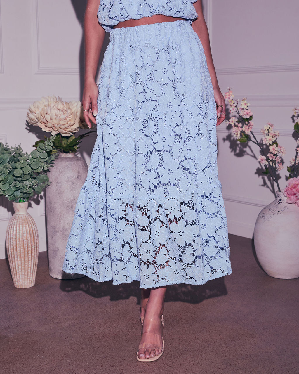 Morning Dew Floral Lace Midi Skirt - Image 3