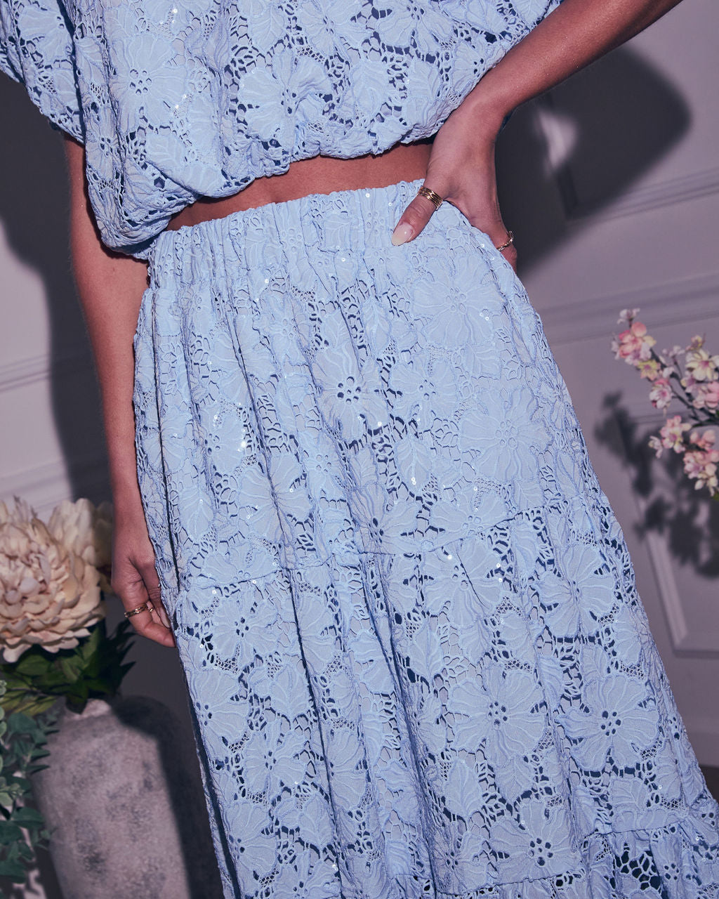 Morning Dew Floral Lace Midi Skirt - Image 6