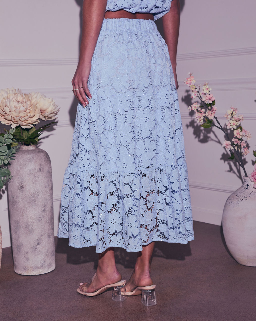 Morning Dew Floral Lace Midi Skirt - Image 4