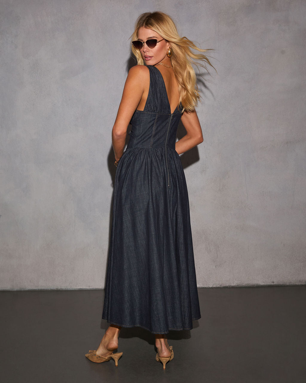 Cherri Fit And Flare Denim Midi Dress - Image 4