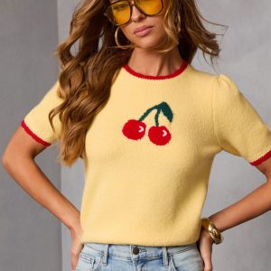 Sweetly Picked Intarsia Knit Cherry Sweater
