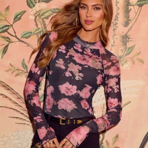 Garden Muse Floral Mesh Mockneck Top