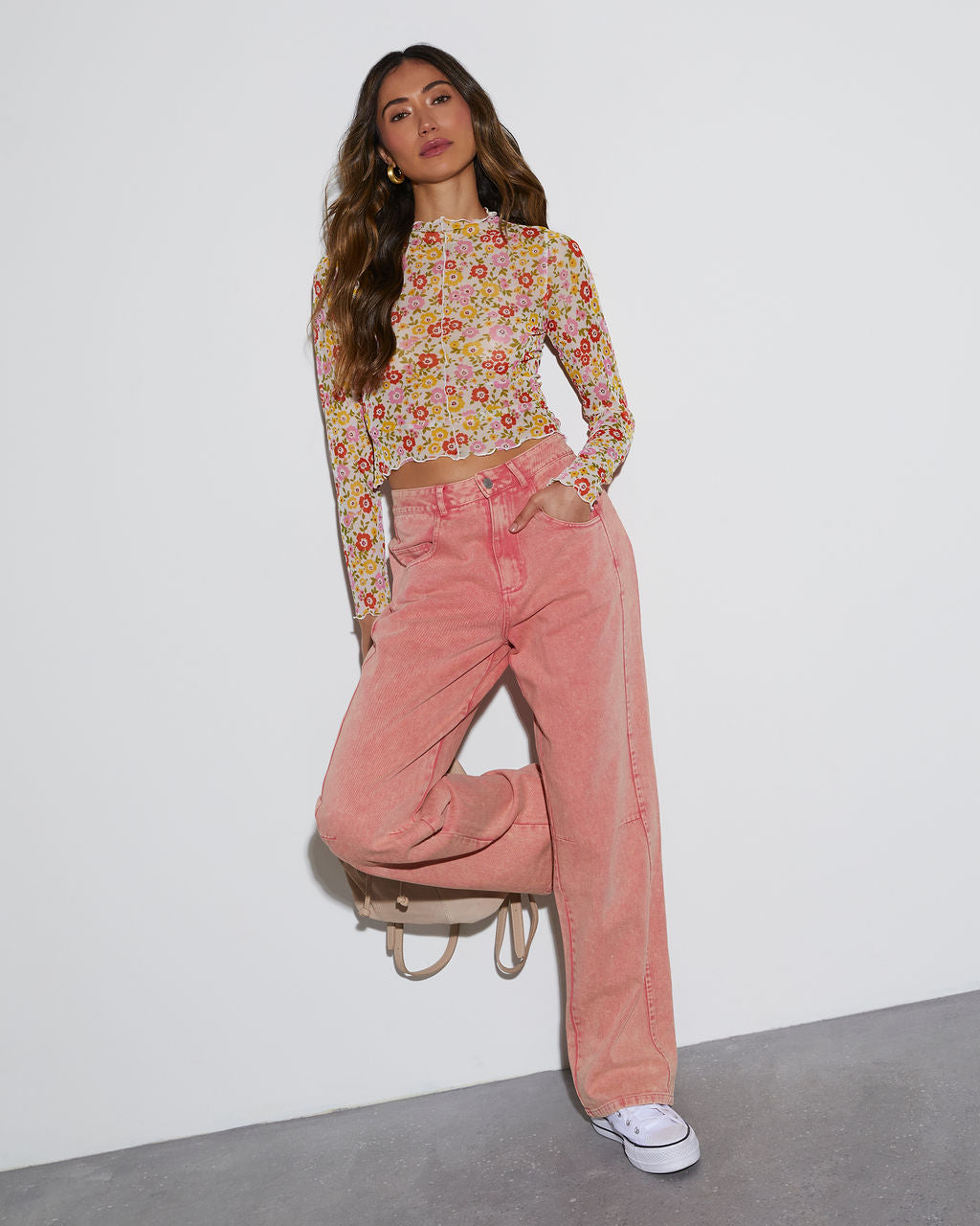 Feeling Good Sheer Floral Lettuce Hem Top - Image 20