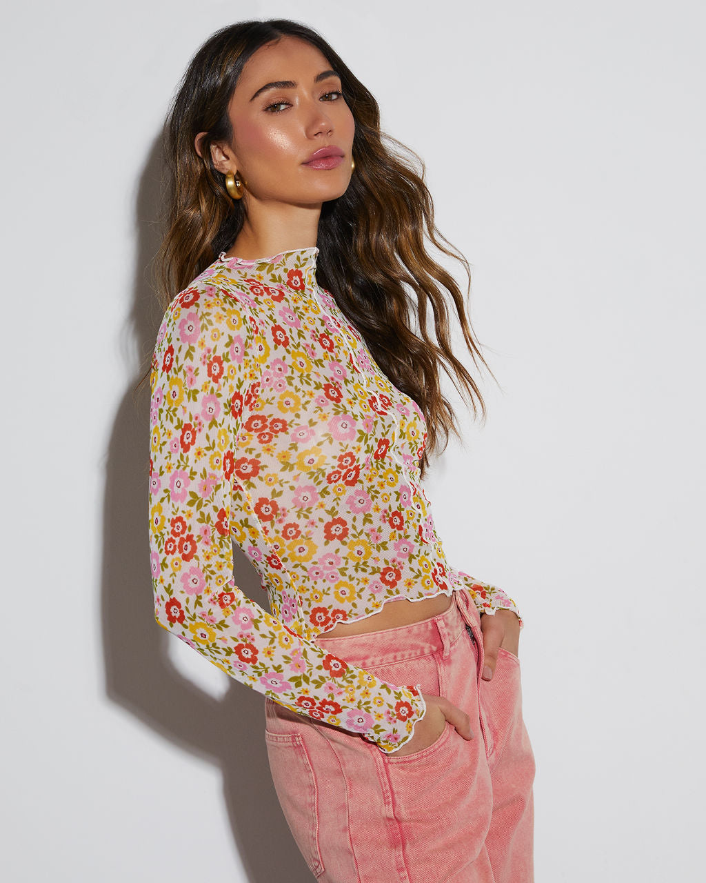 Feeling Good Sheer Floral Lettuce Hem Top - Image 22