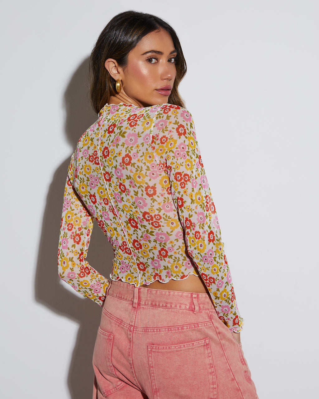 Feeling Good Sheer Floral Lettuce Hem Top - Image 23