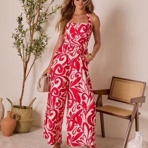 Prairie Rose Abstract Halter Jumpsuit