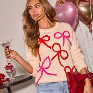 Tied With Love Contrast Bow Knit Sweater