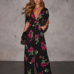 Santana Plunging Neckline Floral Jumpsuit