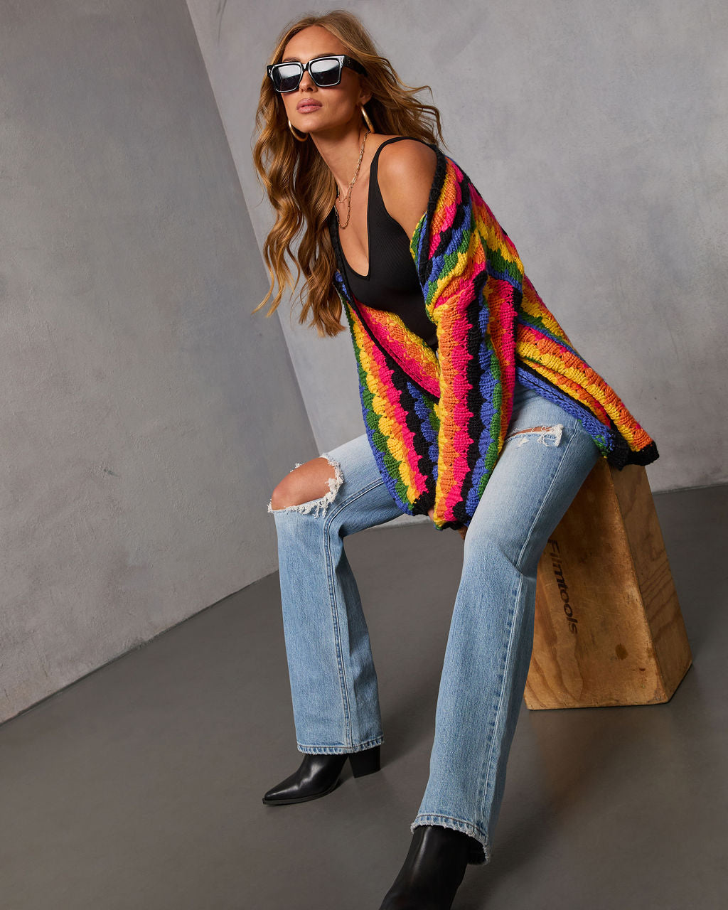Creative Break Knit Muti Color Cardigan - Image 5