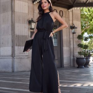 Sweet Spell Halter Waist Tie Jumpsuit