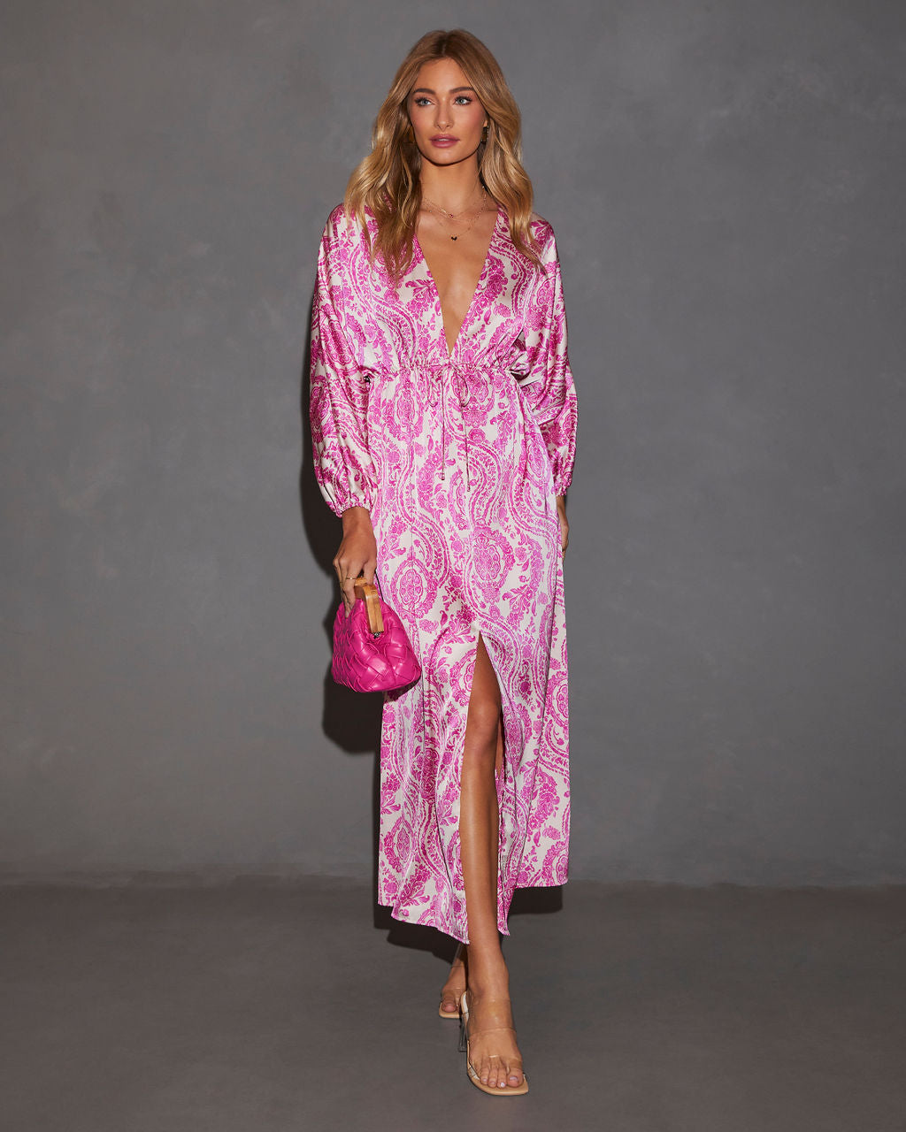 Korina Satin Printed Kimono Empire Waist Maxi Dress - Image 13