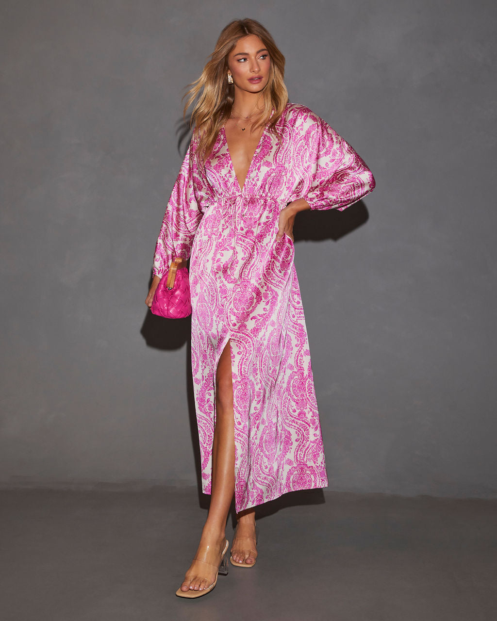 Korina Satin Printed Kimono Empire Waist Maxi Dress - Image 14