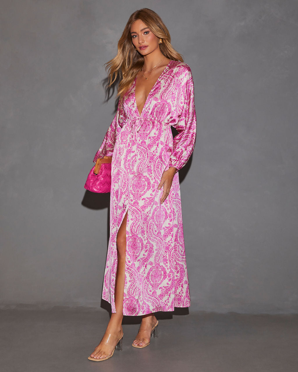 Korina Satin Printed Kimono Empire Waist Maxi Dress - Image 16
