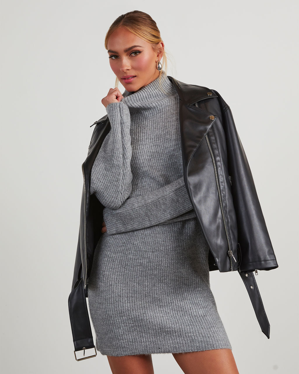 Uptown Girl Mock Neck Sweater Dress - Image 21