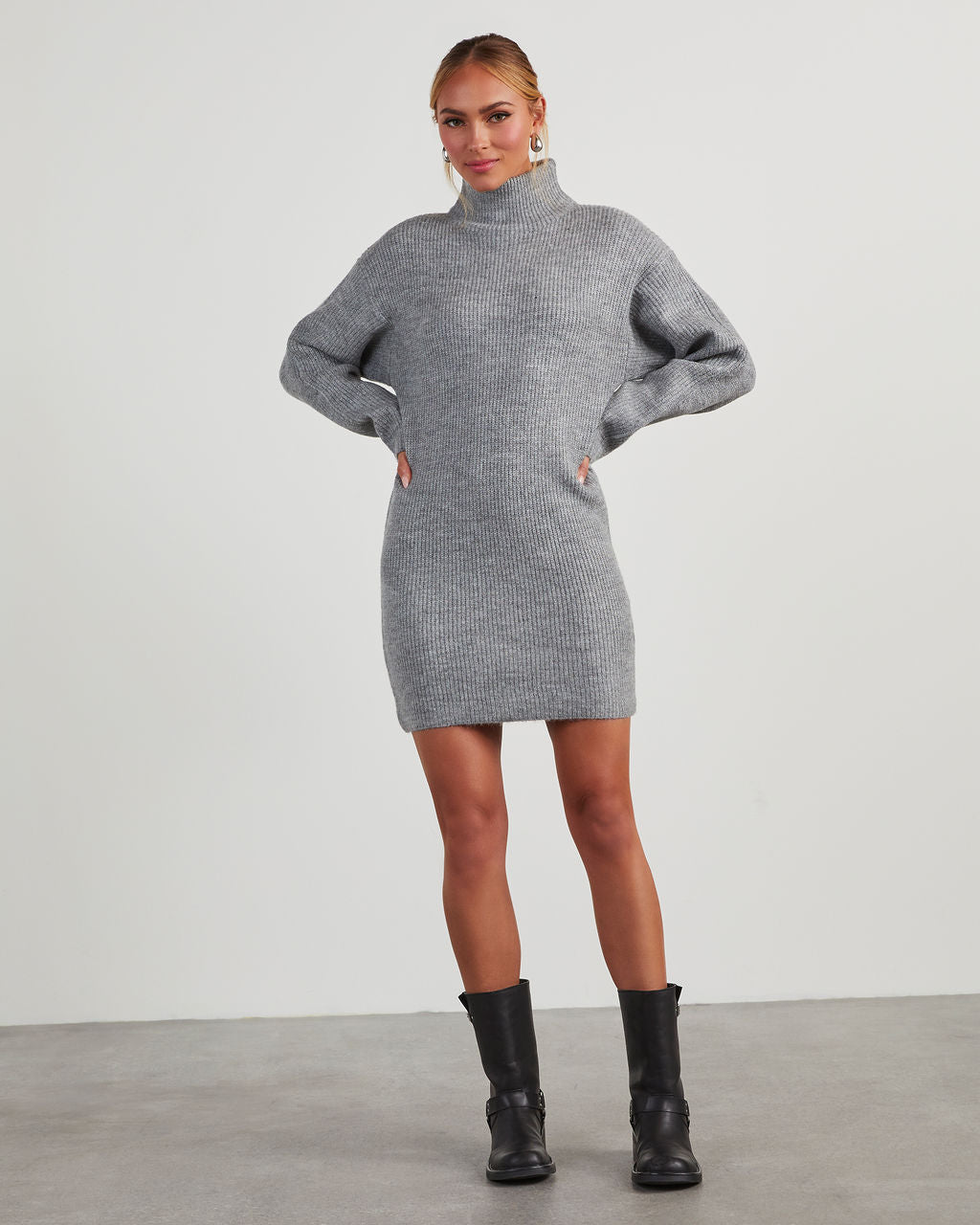 Uptown Girl Mock Neck Sweater Dress - Image 24