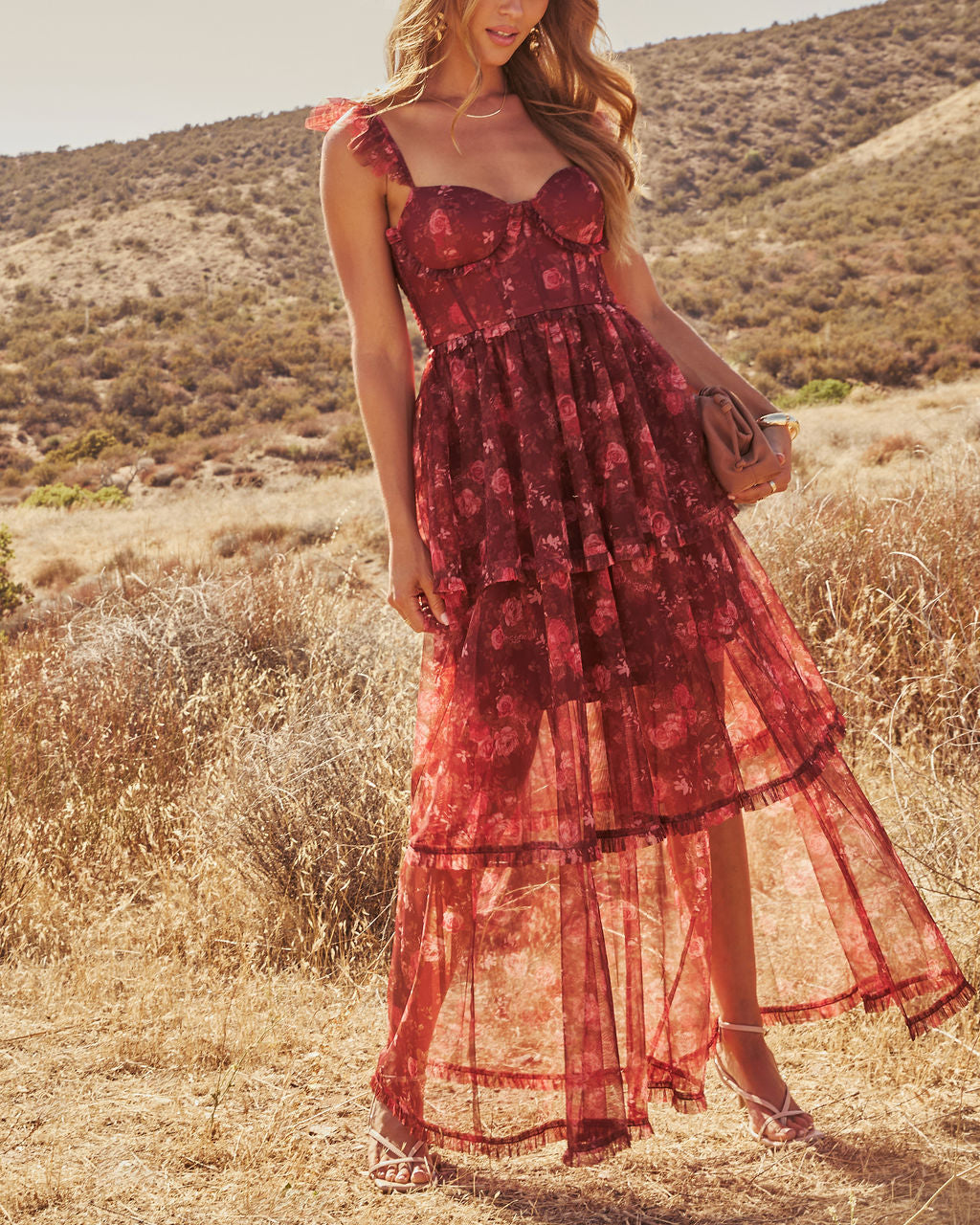 Reina Tiered Mesh Floral Maxi Dress - Image 18